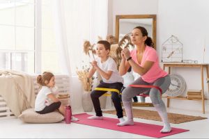 Family-friendly workouts like walking and yoga to stay active together.