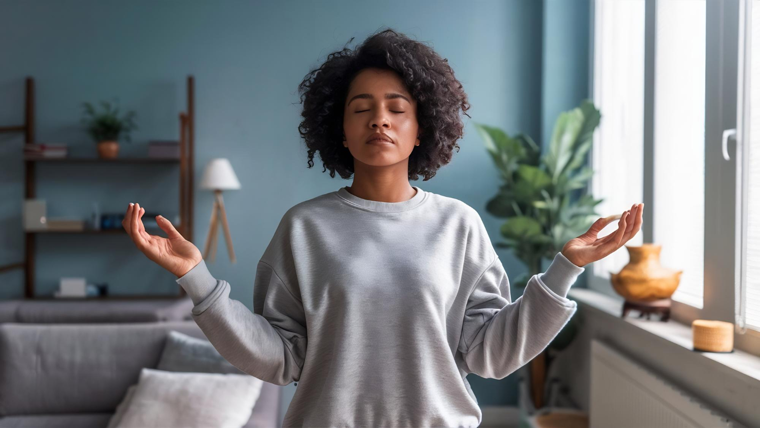 Meditating outdoors, disconnected from tech